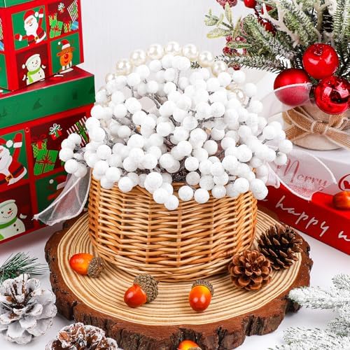 Fangoo 20 Pack 7 Inch Artificial White Berry Picks for Christmas Tree Decor