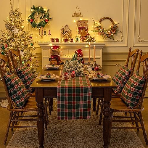 Softalker Christmas Checkered Tartan Table Runner, Green, 13 x 108 Inch