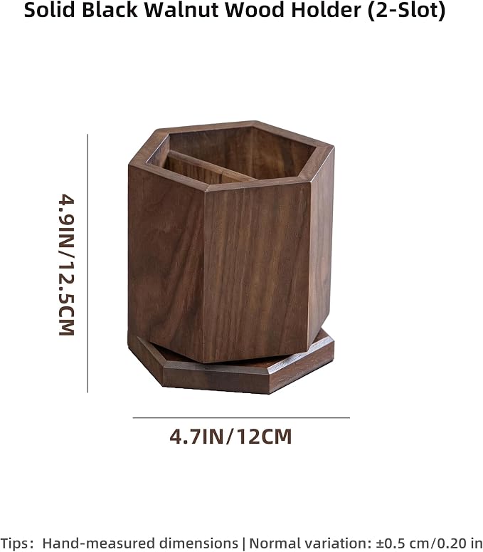 Solid Black Walnut Wood Utensil Holder,Rotating Pen Holder for Desk