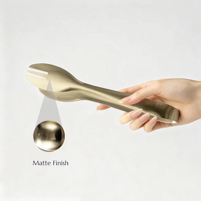 Stainless Steel Serving Tongs, Elegant Table Tongs for Dining (Matte Champagne Gold)