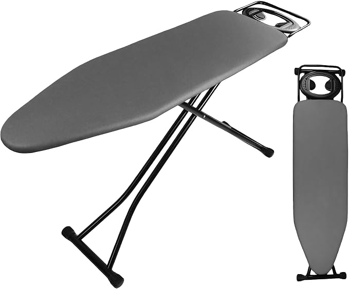 Ironing Board Full Size, Heat Resistant Cover Iron Board with Steam Rest, Ultra Thick Padding, Height Adjustable Heavy Sturdy Metal Frame Legs Ironing Stand,Non-Slip Foldable (54"x13", Round Rest)