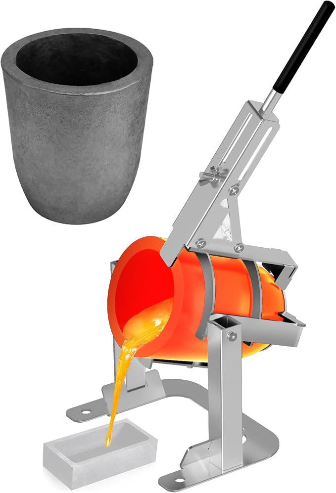 Nelyrho Handheld Crucible Pouring Tongs with Crucible #12 (12kg-26.4lbs) | Includes pouring rack and graphite crucible, designed for use with melting furnaces, casting gold, silver, aluminium, brass