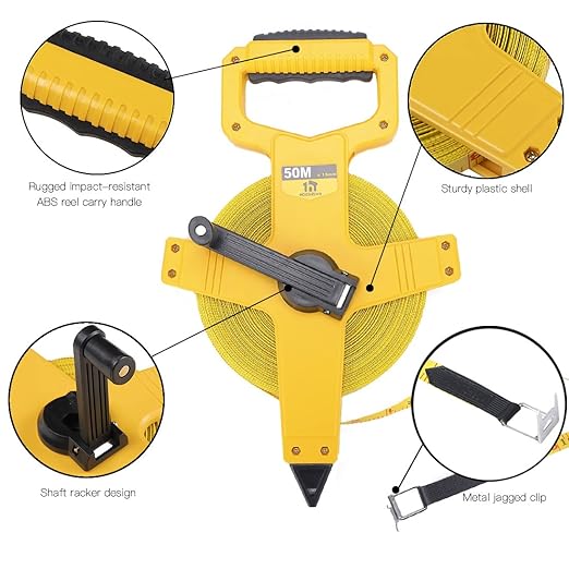 Open Reel Fiberglass Tape Measure, 165 Foot Tape Measure by 1/2-Inch, Inch/Metric Scale for Engineer,Outdoor, Athletic Field, Impact Resistant ABS Shell (165FT/50M