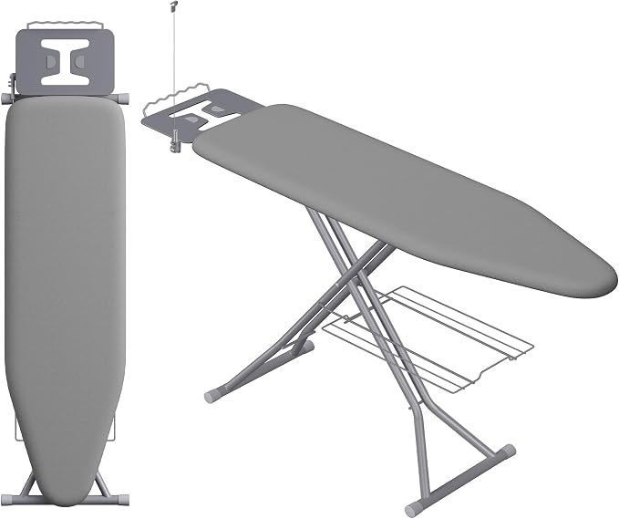 SONGMICS Folding Ironing Board Full Size, 14x54, 7-Level Adjustable Height Iron Board with Iron Rest, Cord Holder, Storage Rack, Steel, for Laundry Room, Gray, Borix Collection ULLB009GD01S
