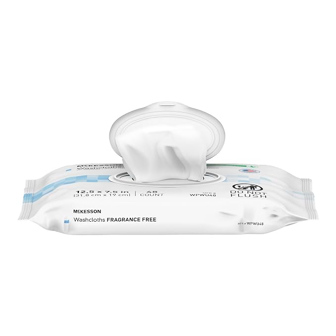 McKesson Washcloth Wipes, Unscented - Disposable Wet Wipes for Adults - Fragrance-Free, Paraben-Free - No-Rinse Formula, 48 Count, 1 Pack