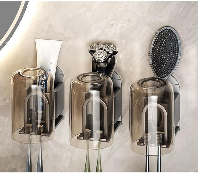 Toothbrush Rack Toothbrush Rack Free Punching Mouthwash Cup Wall-mounted Toothbrush Cup Tooth Cylinder Wall-mounted Family Toothbrush Shelf Bathroom Toothbrush Holder, Small