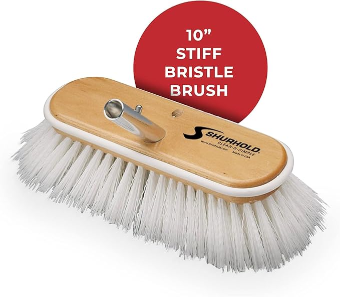 Shurhold Classic Deck Brush – Boat Cleaning Brush with Wood Block, Rubber Bumper & Durable Bristle Design