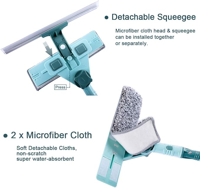 3 in 1 U Shaped Window Cleaning Tool Kit, 4 Piece Set, Blue, Double Sided, Plastic Blade, 22 inches, 131.7 cm, Aluminum Handle, Cleaning Squeegees