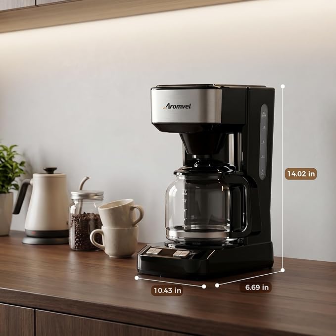 12 Cup Programmable Coffee Maker, Drip Coffee Machine with Glass Carafe & Reusable Filter, Measuring Spoon, 24-Hour Delay Brew, 4-Hour Auto Keep Warm, Large 1.8L Water Tank, Silver