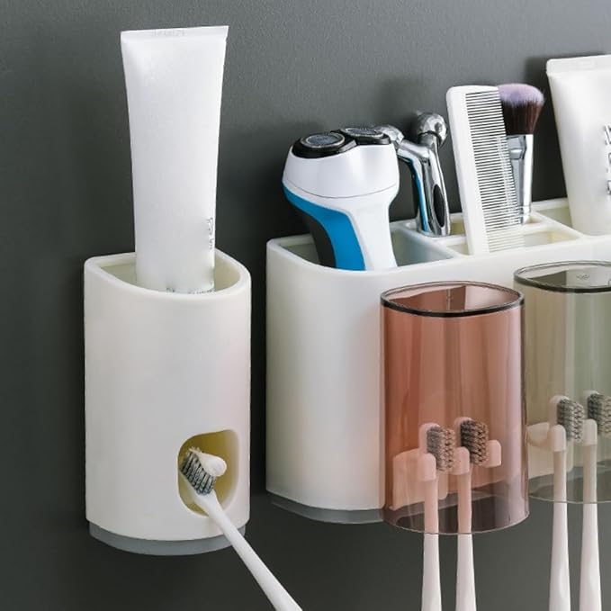 Toothbrush Rack Toothbrush Rack, Brushing Cup, Mouthwash, Wall-mounted Bathroom, Punch-free, Wall-mounted Dental Set Bathroom Toothbrush Holder, Small