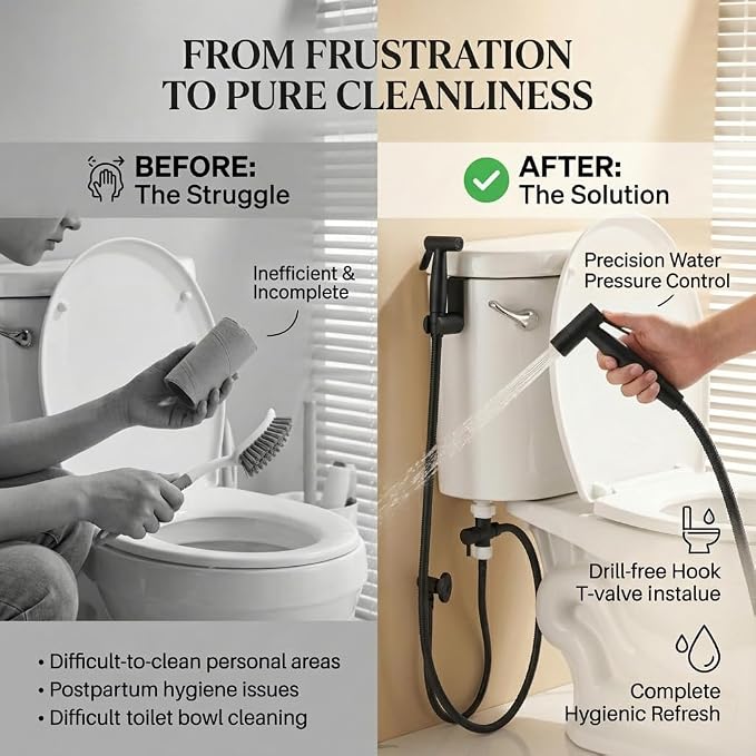BARROCK Handheld Bidet Sprayer for Toilet, 2 Pack Stainless Steel Metal Made Baby Cloth Diaper Spraying Kit, Bathroom Toilet Bidet Attachment Set for Bathing Pets and Feminine Hygiene, Matte Black