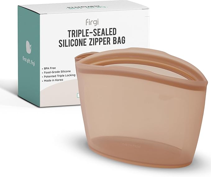 Reusable Silicone Food Storage Bag, 6 Cups, Large Container, Made in Korea BPA-Free Platinum Silicone, Triple-Airtight Freezer Bag, Microwave Safe, Sous Vide, Meal Prep, 51oz, Taupe Brown
