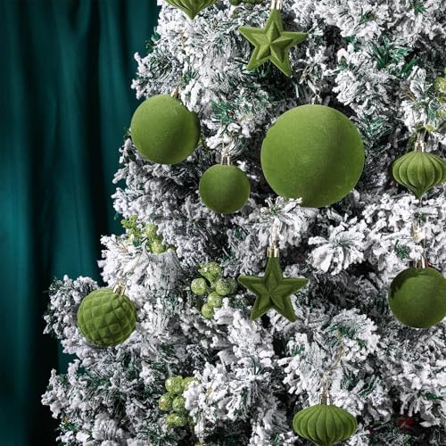 Hollowfly 95 PCS Velvet Christmas Tree Decor Set, Green