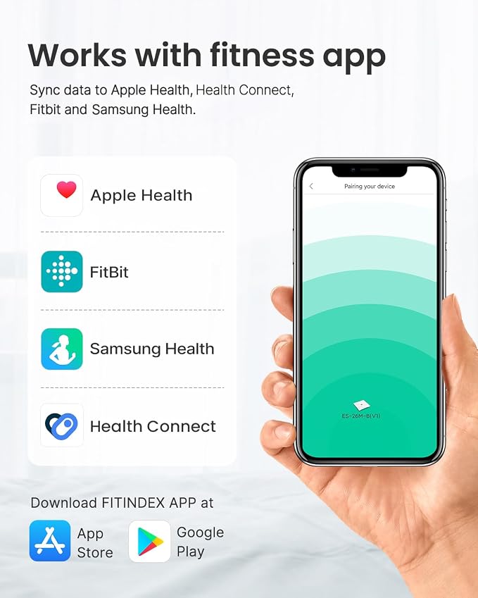 FITINDEX Smart Scale and Tape Measure, Digital Bathroom Scale & Body Tape Measure Sync with APP, Bluetooth Weighing Machine, Body Composition Analyzer, for Health Care