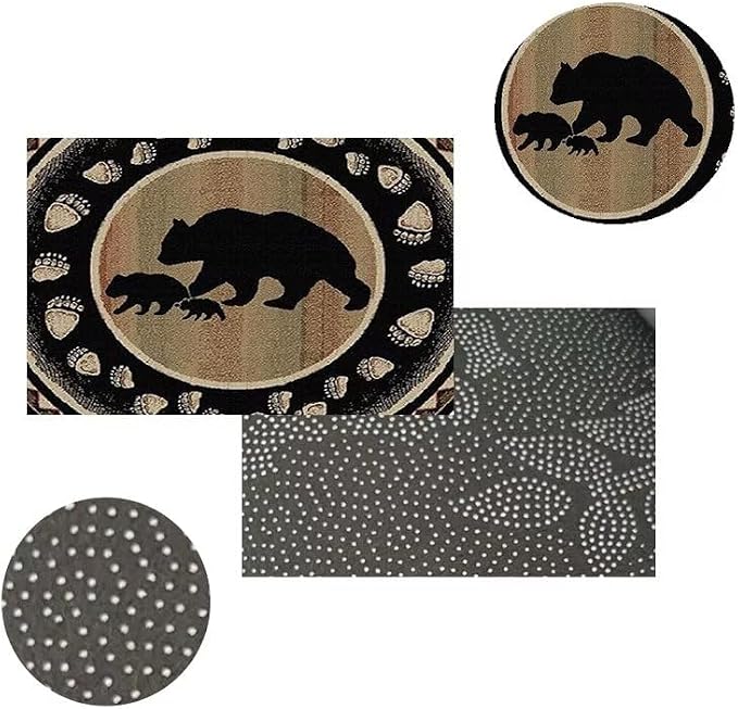 Round Cabin Bear Rug 3ft for Hallway Bathroom Under Table Lodge Western Bear Rustic Area Rugs Non-Slip Circular Farmhouse Floor Mat