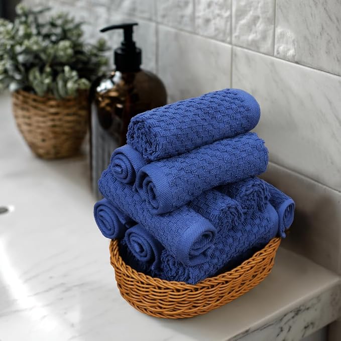 COTTON CRAFT Euro Spa Waffle Wash Cloth - Set of 12 Blue Washcloth | Luxury Face Towel Set - 100% Cotton - Soft Plush Absorbent Low Lint Quick Dry - Gym Shower Beach Bath Kitchen - 12x12 inches