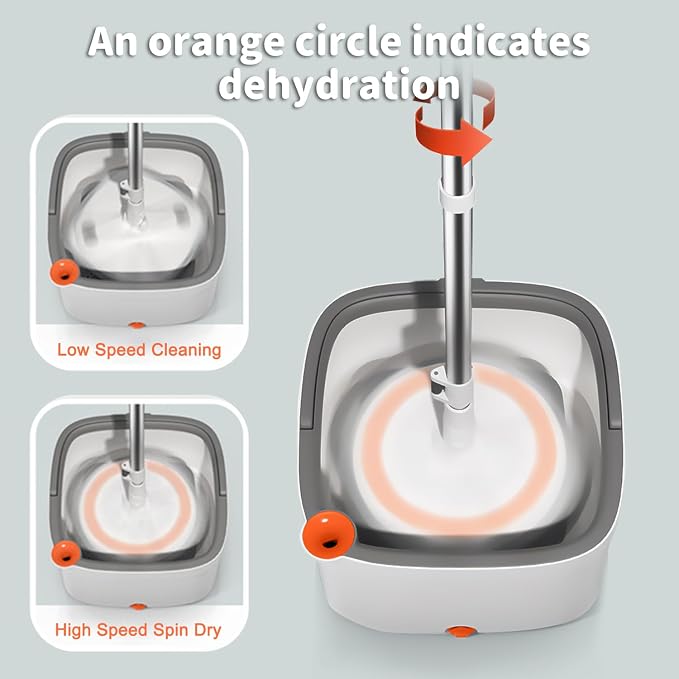 Spin Mop and Bucket Set with Self Separation Dirty and Clean Water System Self Wringing 360° Rotating Clean Mop-Head for Hardwood Tile Marble Floors (Mop Set with 6 Pads)-Grey