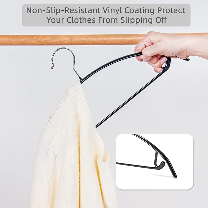 Nature Smile Non Slip PVC Coating Sweater Hangers,Dress Suit Coat Hangers,Shoulder Bump Free Golf T Shirts Clothes Hangers (Black Color 20 Pack)