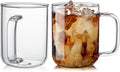 Glass Coffee Mugs, 12 oz iced coffee cups, Clear Tea Cups Set of 2, Glass Mugs with Handles, Glass Cups for Latte, Cappuccino, and Tea