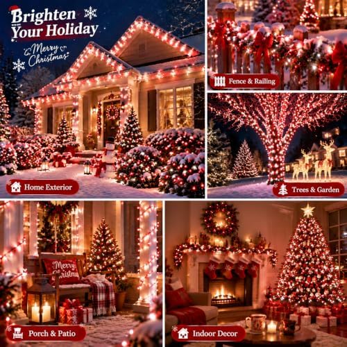 OZS Connectable 2-Pack 164Ft 400LED Christmas String Lights, Red & White