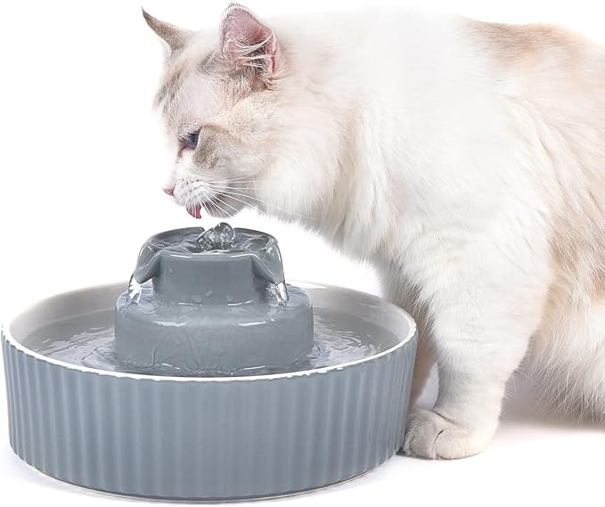 Pet Drinking Fountain: Cepheus 2.1L/71oz Cat Fountain-Automatic Water Fountain for Cats and Dogs with with Ultra-Quiet Pump(Grey)