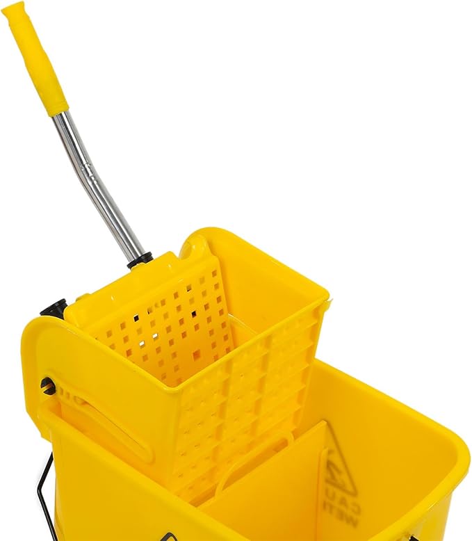 Commercial Mop Bucket with Wringer on Wheels, Industrial Mop Bucket 20 Quart Side Wringer Combo Mop and Bucket with Wringer Set for Home Business Cleaning, Yellow