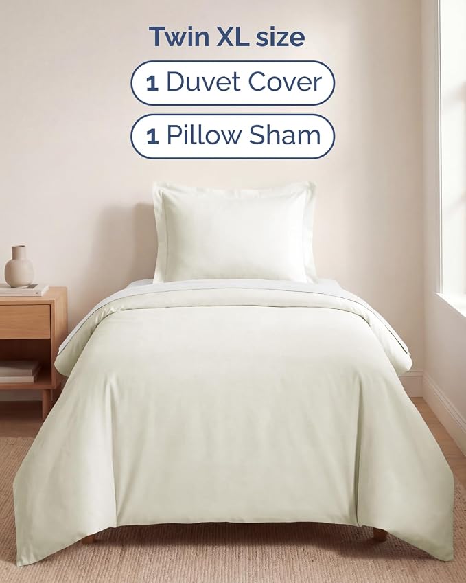 Duvet Cover Twin/Twin XL Size Set - Extra Soft Twin/Twin XL Duvet Cover 68" x 90" with 1 Pillow Sham for Women, Men, Kids & Teens - Comfy, Easy-Care & Fade Free with Zipper Closures and Ties (Ivory)