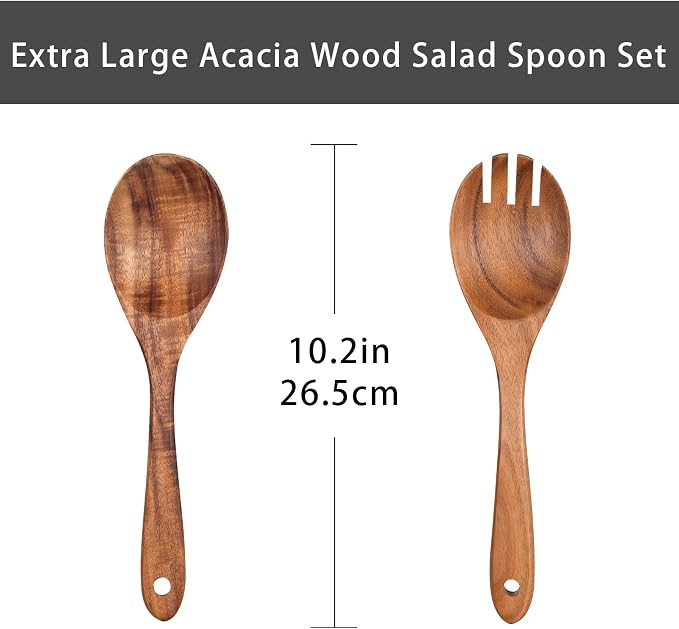 Large Glass Salad Bowl Set - 4.5 Quart Mixing Bowl With Acacia Wood Base And Serving Utensils, 5/32 Inch Extra Thick Wall, Decorative Fruit Bowl - Kitchen Must-Have