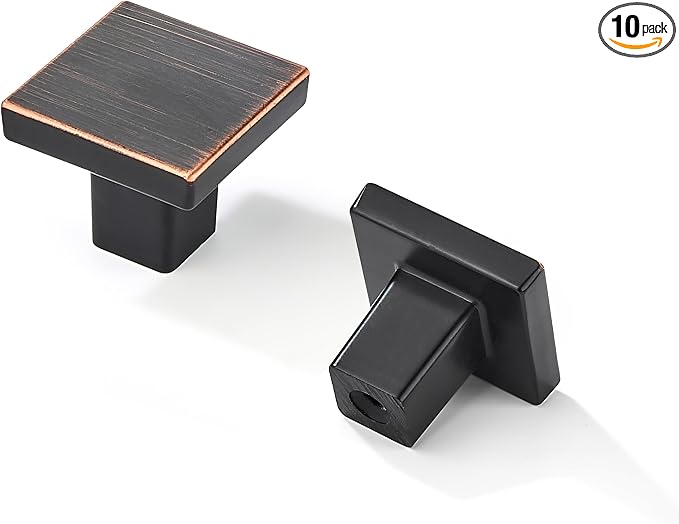 khtumeware 10 Pack Oil Rubbed Bronze Cabinet Knobs 1-1/4 inch(32mm) Solid Heavy Duty Square Bi-Fold Door Knob for Kitchen Bathroom and Dressing Table