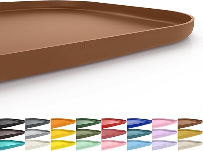 SMILOOL Waterproof Silicone Pet Food Mat with Raised Edge for Dog & Cat | 22" x 14" Non-Slip Pet Feeding Mats with Lip for Food & Water Bowl, Food Grade, Easy Cleaning, Brown