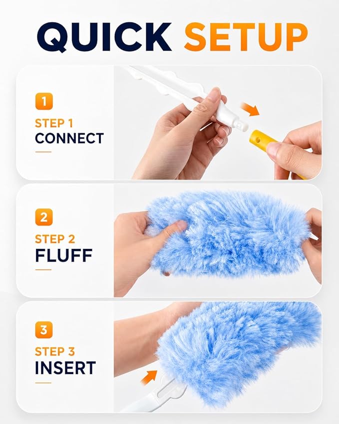 Heavy Duty Duster Refills Compatible with Swiffer Dusters, 20 Count Microfiber Dusting Refills with 1 Handle, 360° Disposable Multi Surface Dusters for Furniture, Blinds, Fans, Vents, Unscented