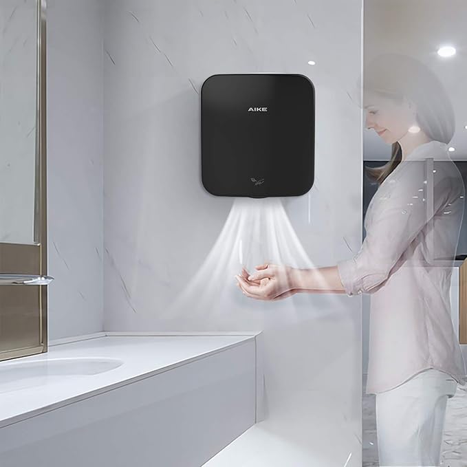 AIKE Heavy Duty Jet Cube High Speed Hand Dryer For Bathroom 110V 1400W, Model AK2800C Matte Black Painted Cover
