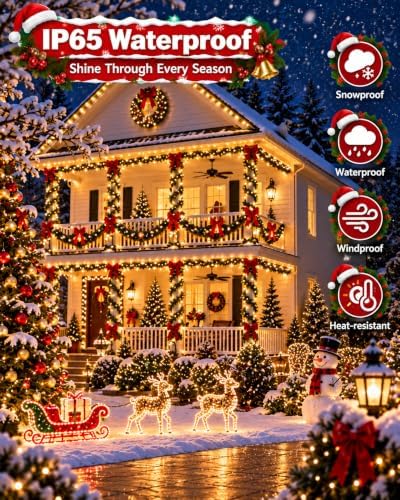 Solar String Lights Outdoor 2Pack 500LED 180FT Christmas Lights Warm White
