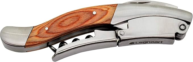 Amarone Stainless Steel Sommelier Corkscrew with Light Pakkawood Handle