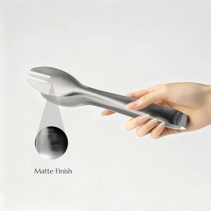 Stainless Steel Serving Tongs, Elegant Table Tongs for Dining (Matte Silver)
