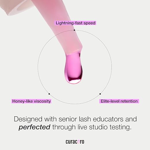 Curacoro Bubblegum Pink Eyelash Extension Glue 5ml, 0.5-1s Dry Time | Extra Strong Adhesive for Salon Use, for Trained Lash Technicians Only