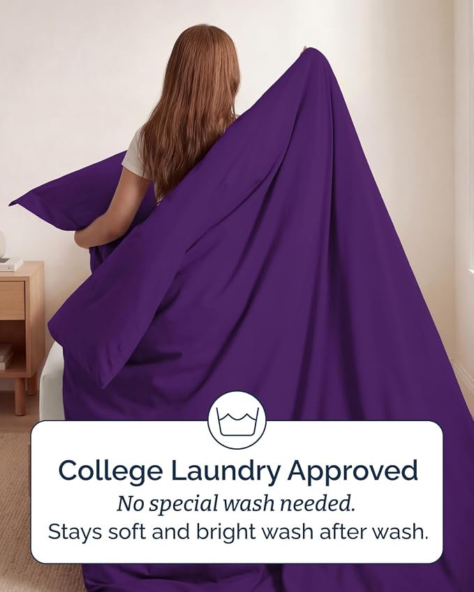 Duvet Cover Twin/Twin XL Size Set - Extra Soft Twin/Twin XL Duvet Cover 68" x 90" with 1 Pillow Sham for Women, Men, Kids & Teens - Comfy, Easy-Care & Fade Free with Zipper Closures and Ties (Purple)