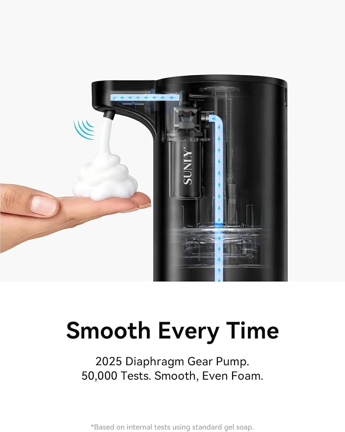 SUNLY Automatic Foam Soap Dispenser, 0.2s Fast Sensor, USB-C Rechargeable, Smudge-Resistant Stainless Steel, Touchless Liquid & Foaming Soap Dispenser for Bathroom, Kitchen, Hotel, Black