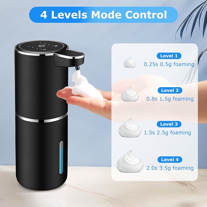 VZZNN 2 Pack Automatic Soap Dispensers,12.8oz/380ml USB Touchless Automatic Foaming Soap Dispenser,Rechargeabled Wall Mounted Smart Soap Dispenser for Bathroom Kitchen Dish Soap(Black)