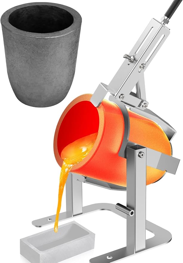 Nelyrho Handheld Crucible Pouring Tongs with Crucible #8 (8kg-17.6lbs) | Includes pouring rack and graphite crucible, designed for use with melting furnaces, casting gold, silver, aluminium, brass