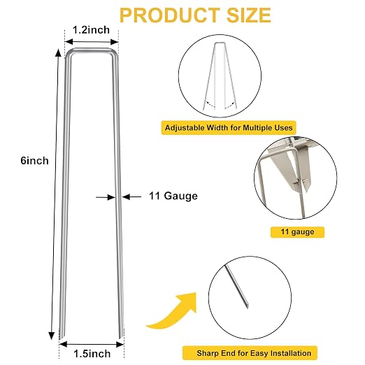 HongWay 4000 Pack 6 Inch Landscape Staples Bulk, Galvanized Garden Stakes 11 Gauge U-Shaped Pins Tent Stakes Yard Ground Staples for Landscaping Fabric, Lawn, Turf, Fence, Plant Cover, Irrigation