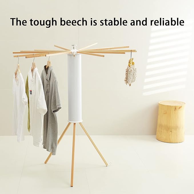 JOOM Tripod Clothes Drying Rack, Garment Rack Portable and Foldable Space Saving Laundry Drying Rack - Drying Rack Clothing Floor Folding Balcony Bedroom Household Wooden