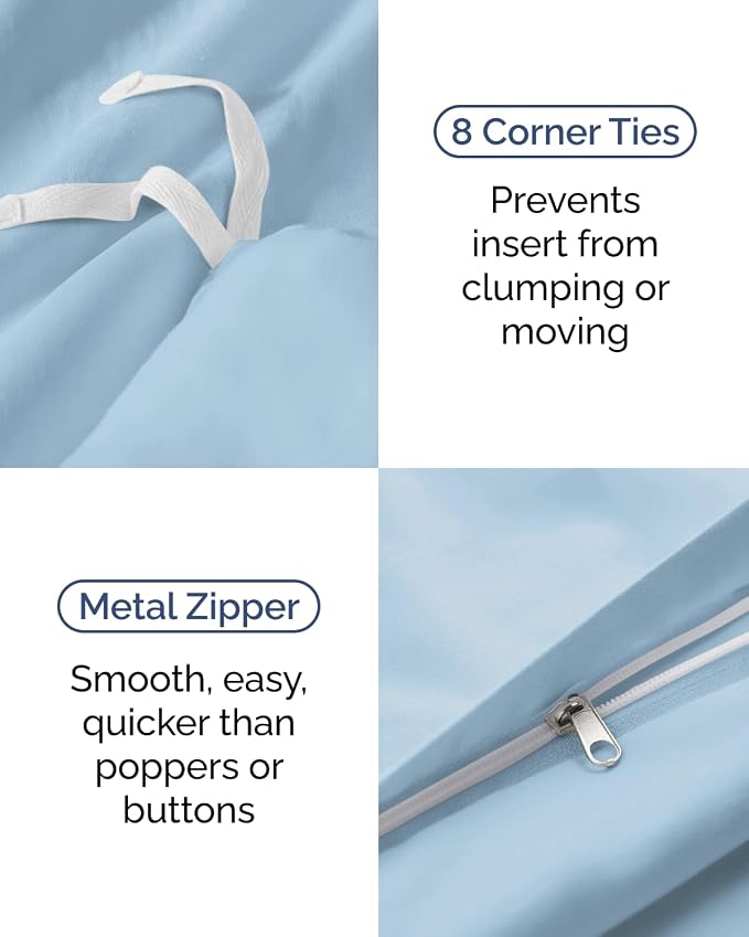 Duvet Cover Twin/Twin XL Size Set - Extra Soft Twin/Twin XL Duvet Cover 68" x 90" with 1 Pillow Sham for Women, Men, Kids & Teens - Comfy, Easy-Care & Fade Free w/ Zipper Closures & Ties (Light Blue)