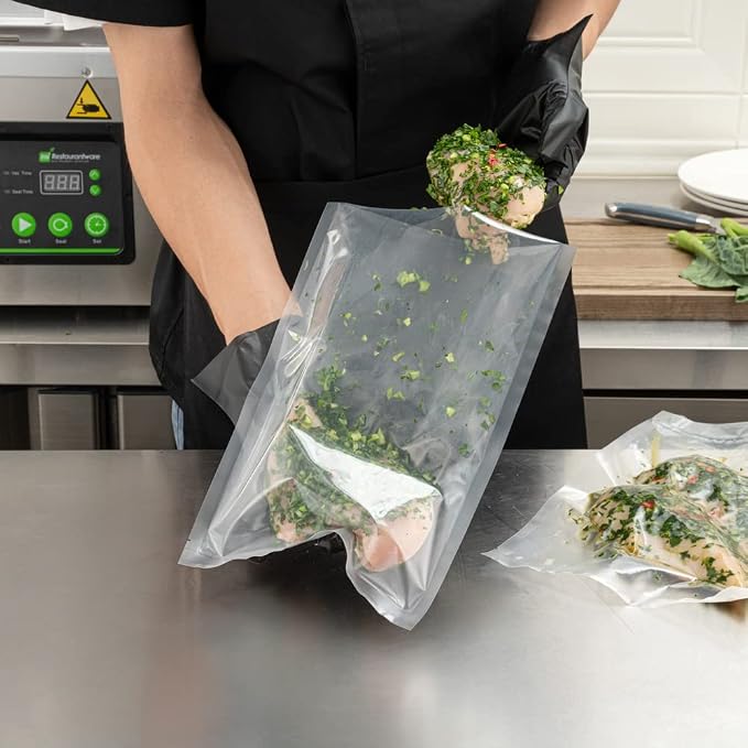 Restaurantware-Fresh Hero 12 x 8 Inch Vacuum Sealer Bags, 100 Food Storage Bags - 3 mil Thick, Microwavable, Clear Plastic Sous Vide Bags, Freezable, For Storing Food Or Sous Vide Cooking