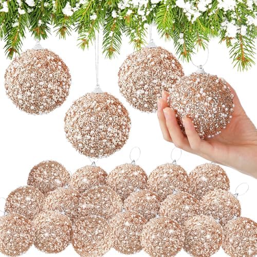 Lyrow 24 Pcs 3.15" Christmas Ball, Rose Gold