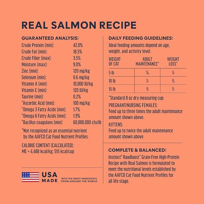 Instinct RawBoost, Dry Cat Food + Freeze Dried, Real Salmon, 4.5 lb Bag | High-protein kibble with FreshDried raw bites, grain-free, real salmon recipe, minimally processed, complete nutrition