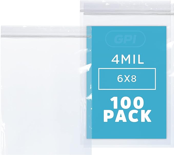 6" x 8" Heavy-Duty Zip Bags - 1000 Count - Clear Plastic Reclosable Zipper Baggies, 4 Mil Thick Freezer Storage Poly Bags with Resealable Zip Top Lock for Packaging Food, Tools & Sharp Objects.