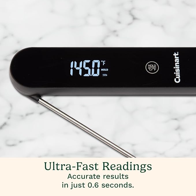 Cuisinart LED Digital Pro Instant Read Thermometer, Calibrated Ambidextrous Waterproof Meat Thermometer for Home & Grill, Lift to Wake Ultra Fast 0.6s Read Time, Home Gadget, BBQ, Smoker, Oil Fry