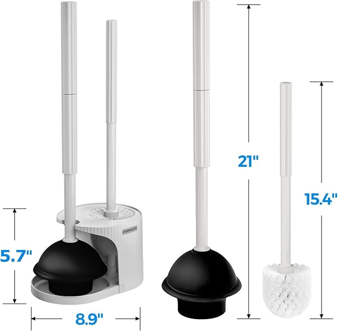 FORASTO 2Pack 2 in 1 Toilet Plunger and Brush Set,Extended Handle Plunger,Toilet Bowl Brush Plunger Set,Bathroom Cleaning Tools,Cleaning Brush,Toilet Brush Plunger Combo,Cream Grey（21inch）