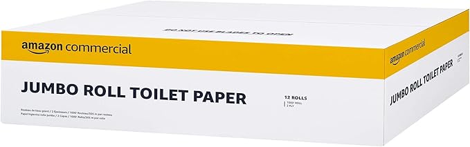 AmazonCommercial 2-Ply White Jumbo Roll Toilet Paper, 9 in, Septic Safe, Compatible with Universal Dispensers, FSC Certified, 1000 Feet Per Roll (Pack of 12)